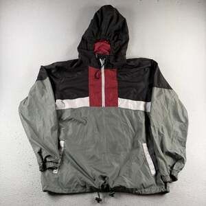 Beautiful Giant Windbreaker Jacket Mens L Gray Black Burgundy Colorblock Anorak